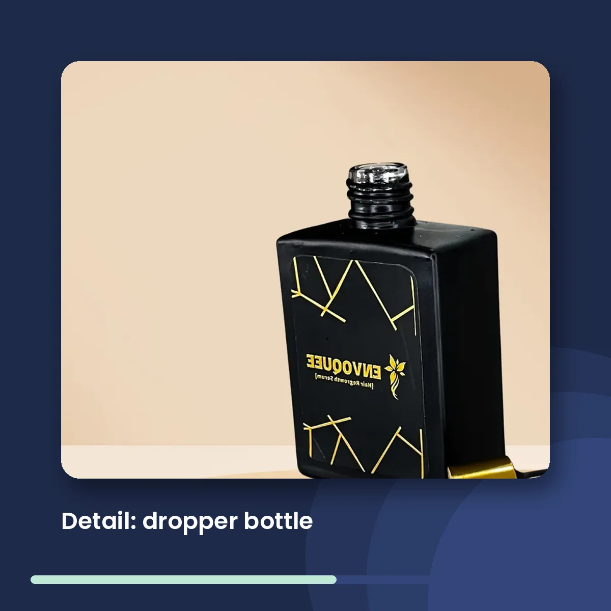Close-up of the kit's glass dropper bottle